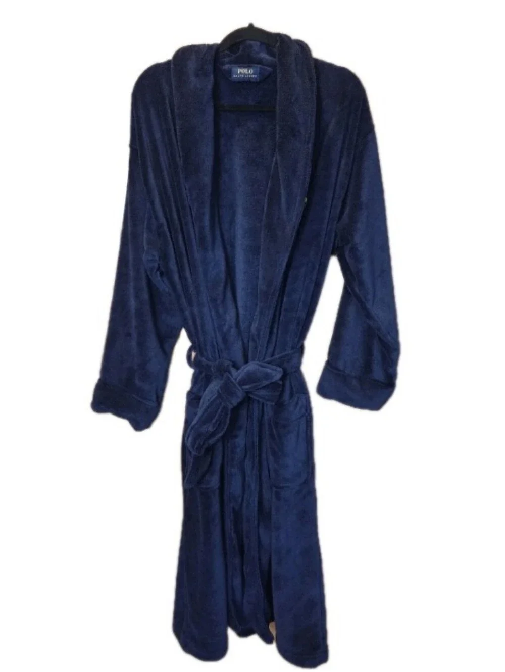 Polo RL Men's Robe Plush Fleece Navy Blue One Size Yellow Pony Logo